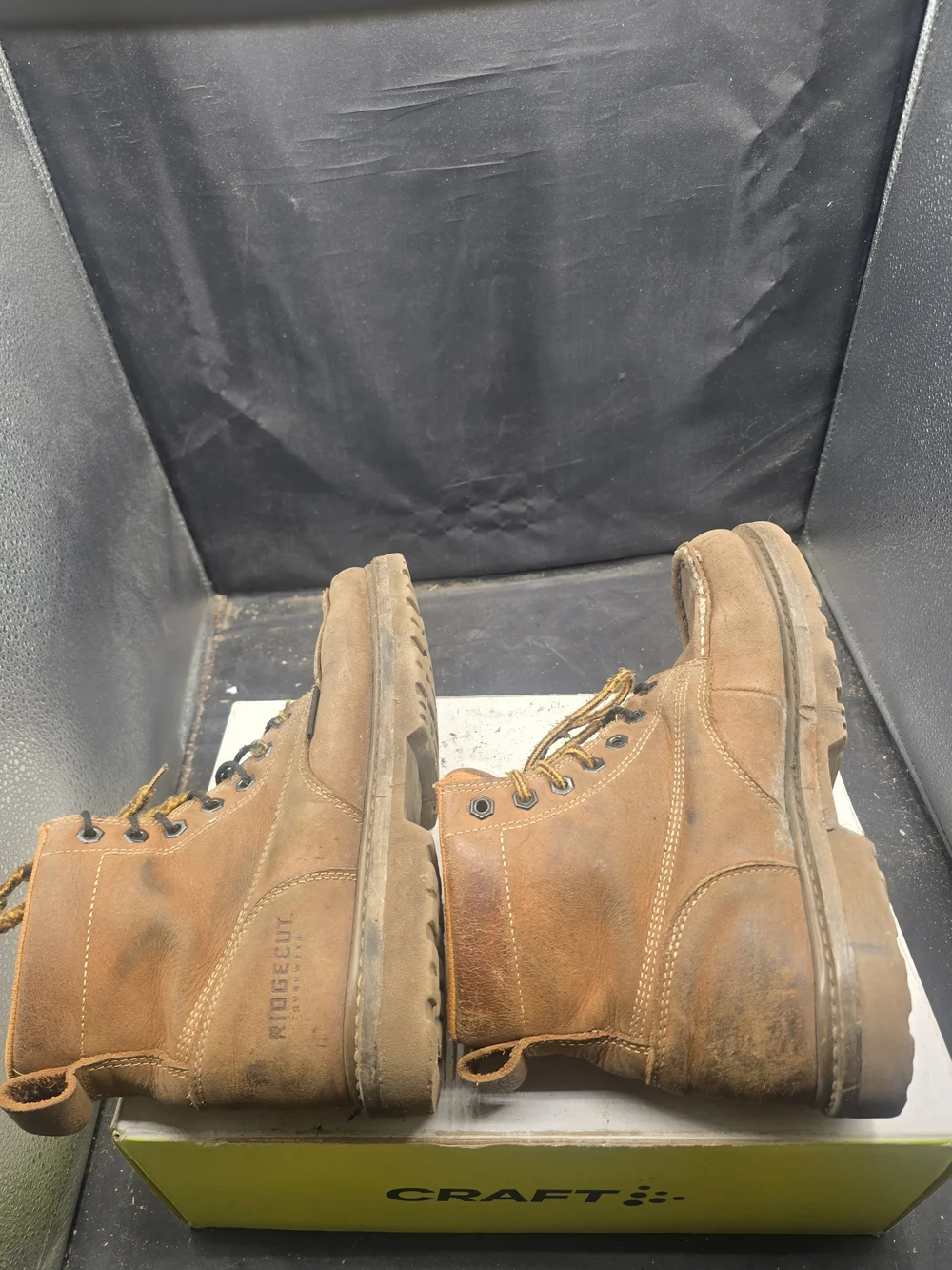Craft Men's Brown Work Boots with Orange Collar and Yellow Accent Laces